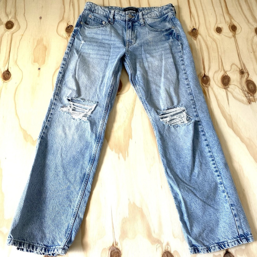 Aeropostale 90s Baggy Jeans Women 6 Reg Blue Cotton Denim Light Wash Distressed